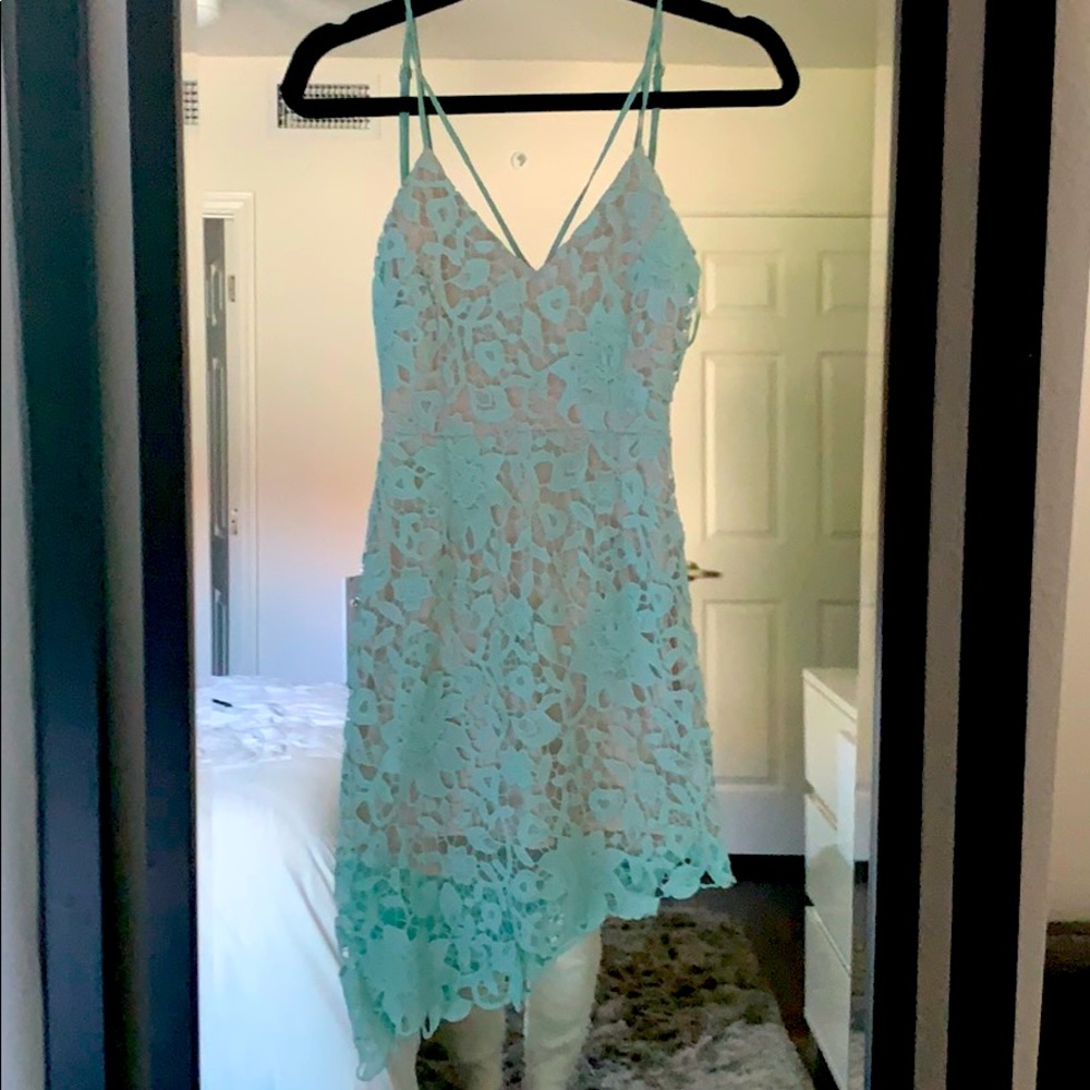 Boutique | Teal lace dress, open back